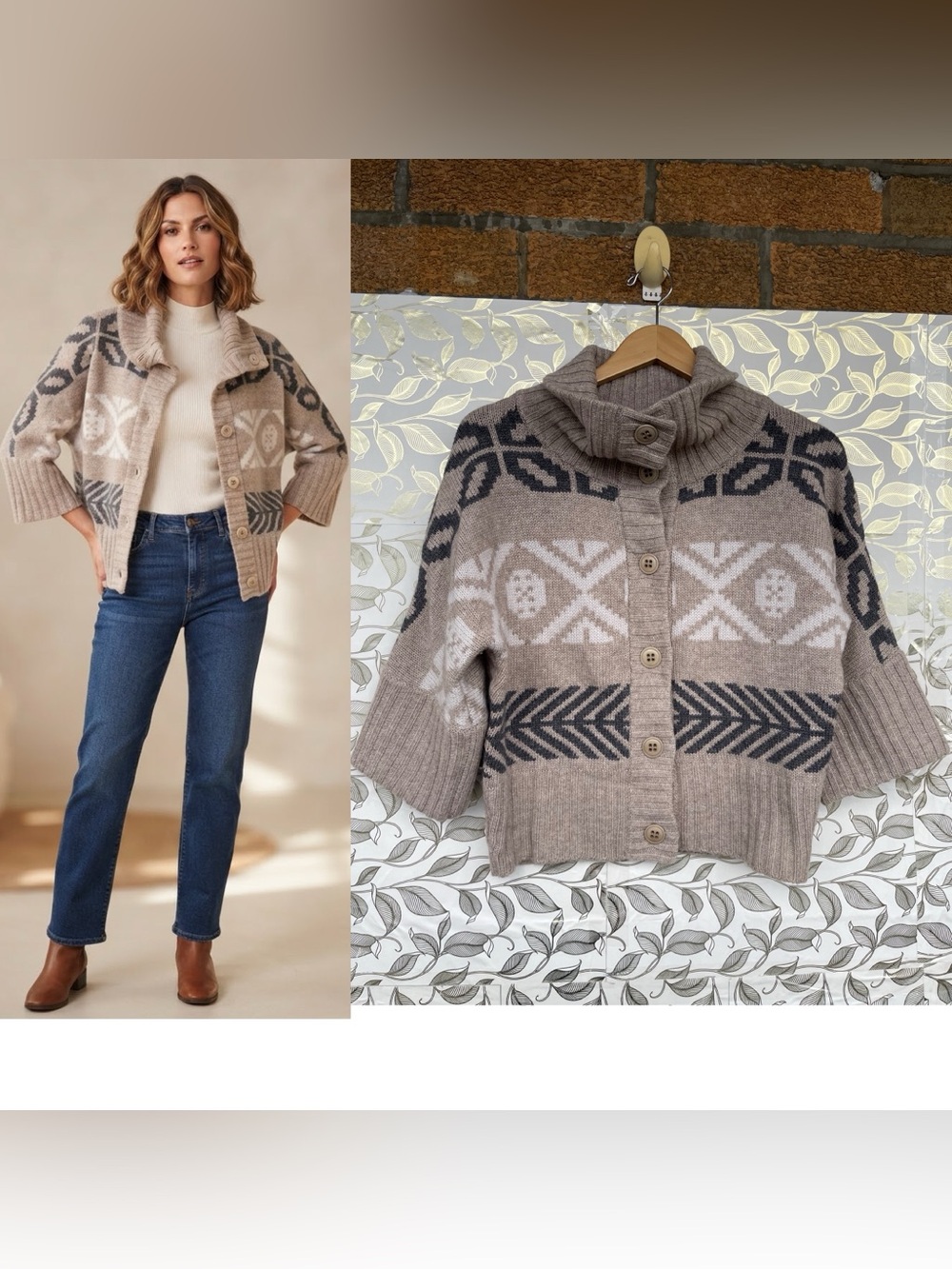 Kinross Cashmere Wool Fair Isle Cardigan Sweater Sz S Quiet Luxury Neutral